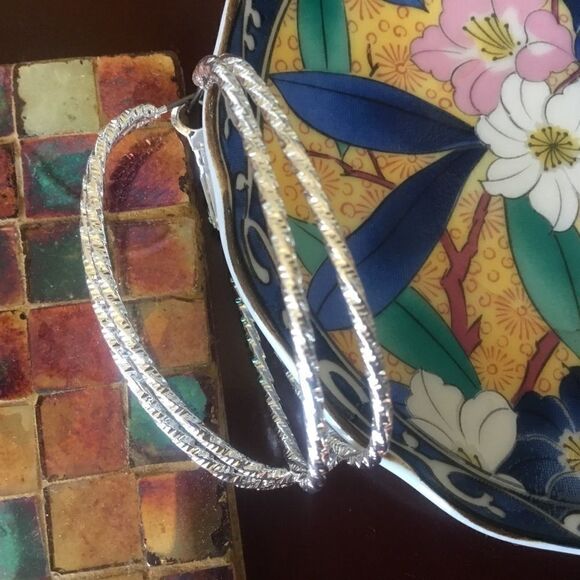 NWOT Silver Tone Double Oval Hoop Earrings - Picture 7 of 7